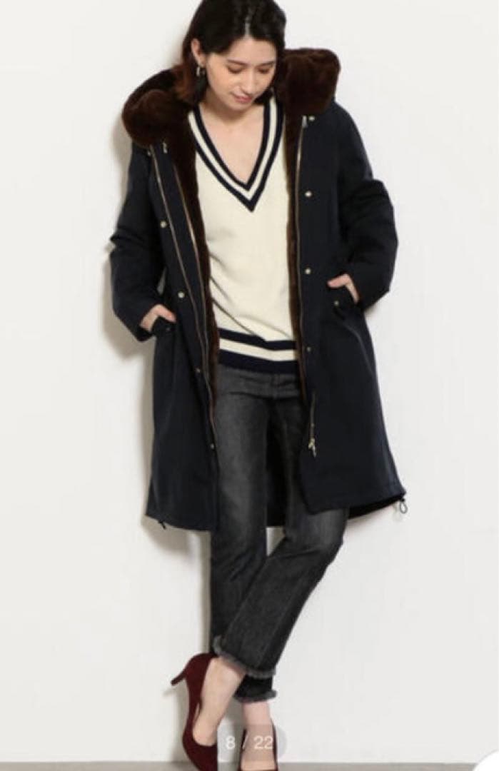 極美品 グリーンレーベルリラクシング SC モッズコート ロング 38 ネイビー