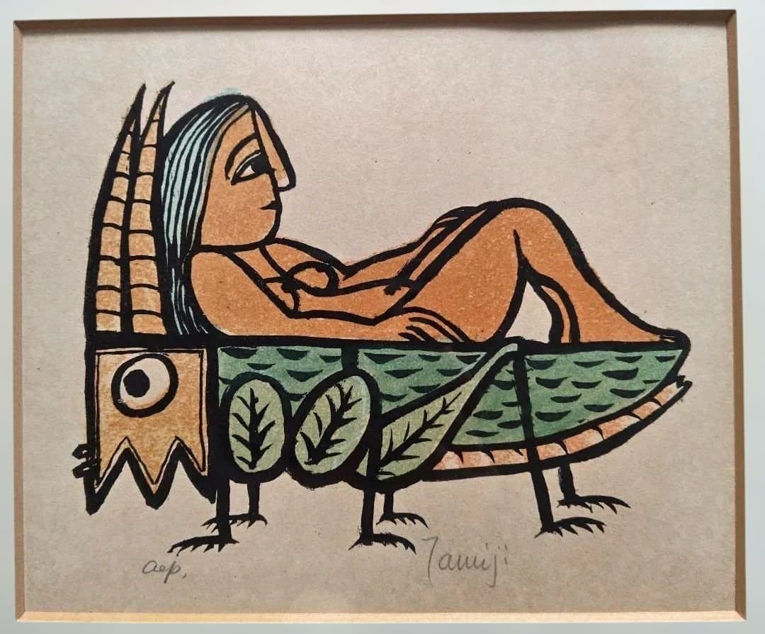 北川民次『バッタに乗る裸婦』リトグラフ