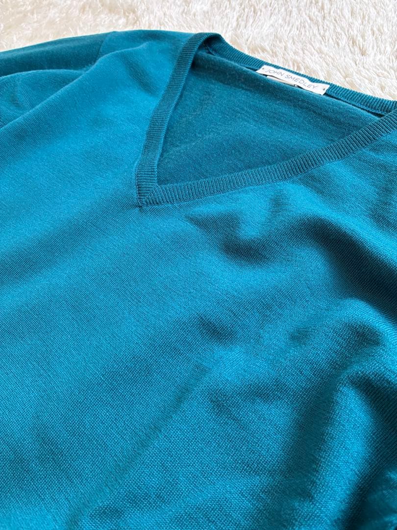 【美品】ジョンスメドレー　Vネックニット　メリノウール100％ S ターコイズ