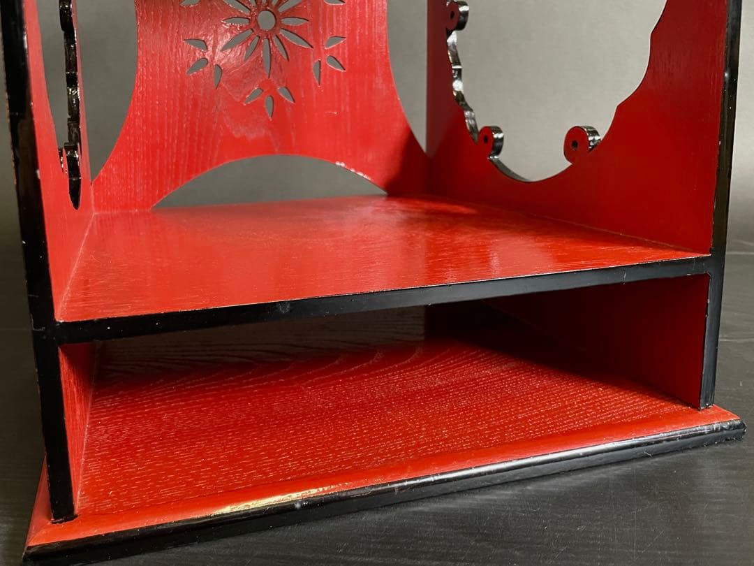 【美品】「母」 江戸千家 一元斎好 雪輪棚 朱漆 柿合わせ 元箱 （212あ⑤）