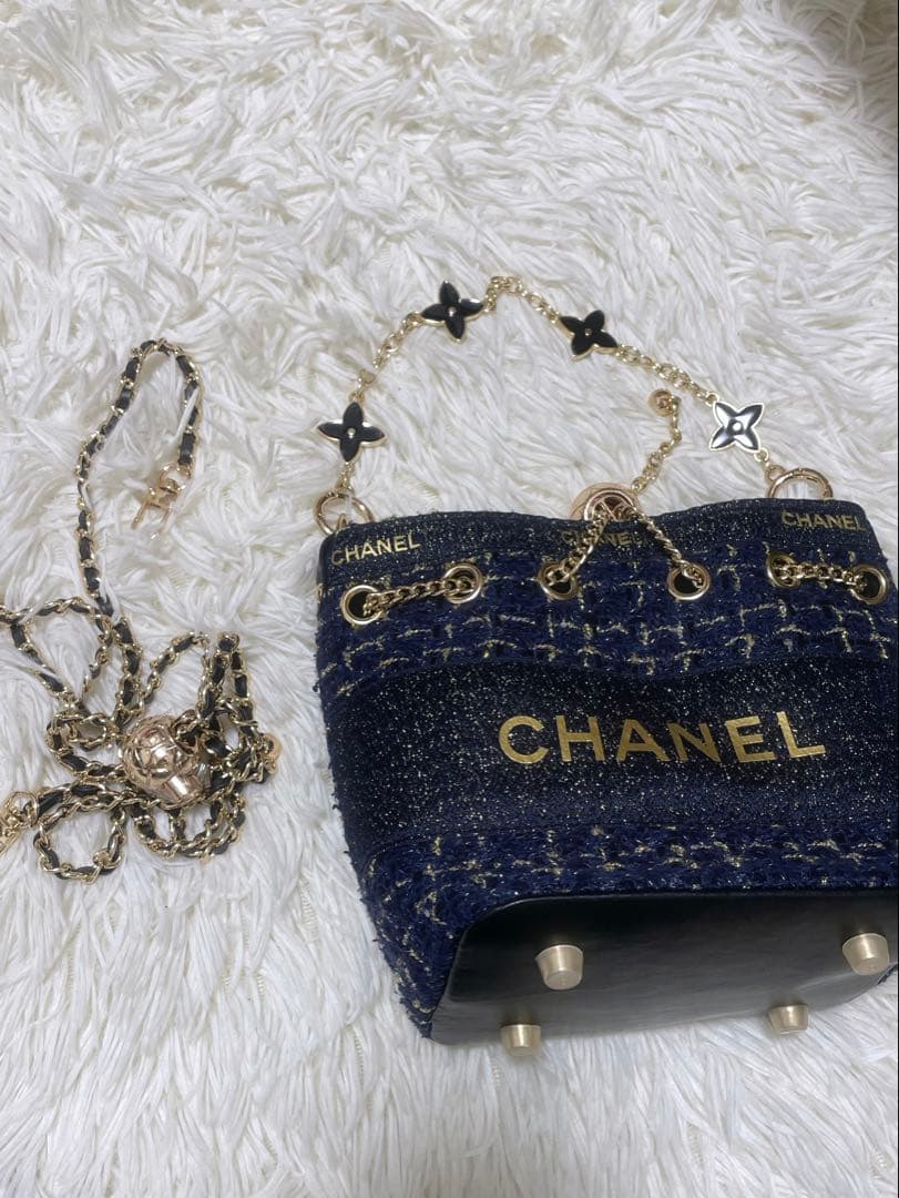 CHANEL ノベルティ　ネイビーツイード バケットバッグ