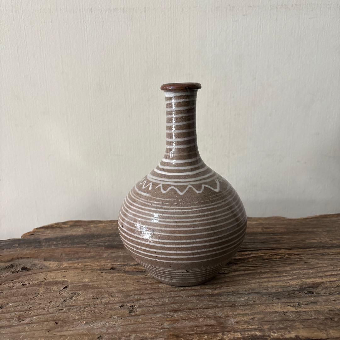 古丹波焼　えへんイッチン徳利　古陶磁.アンティーク.花入.古民芸.筒描　検:李朝