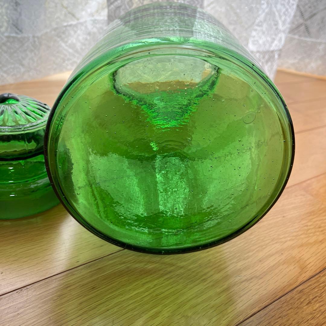 昭和レトロ ガラス瓶 ガラスポット 保存瓶 グリーン
