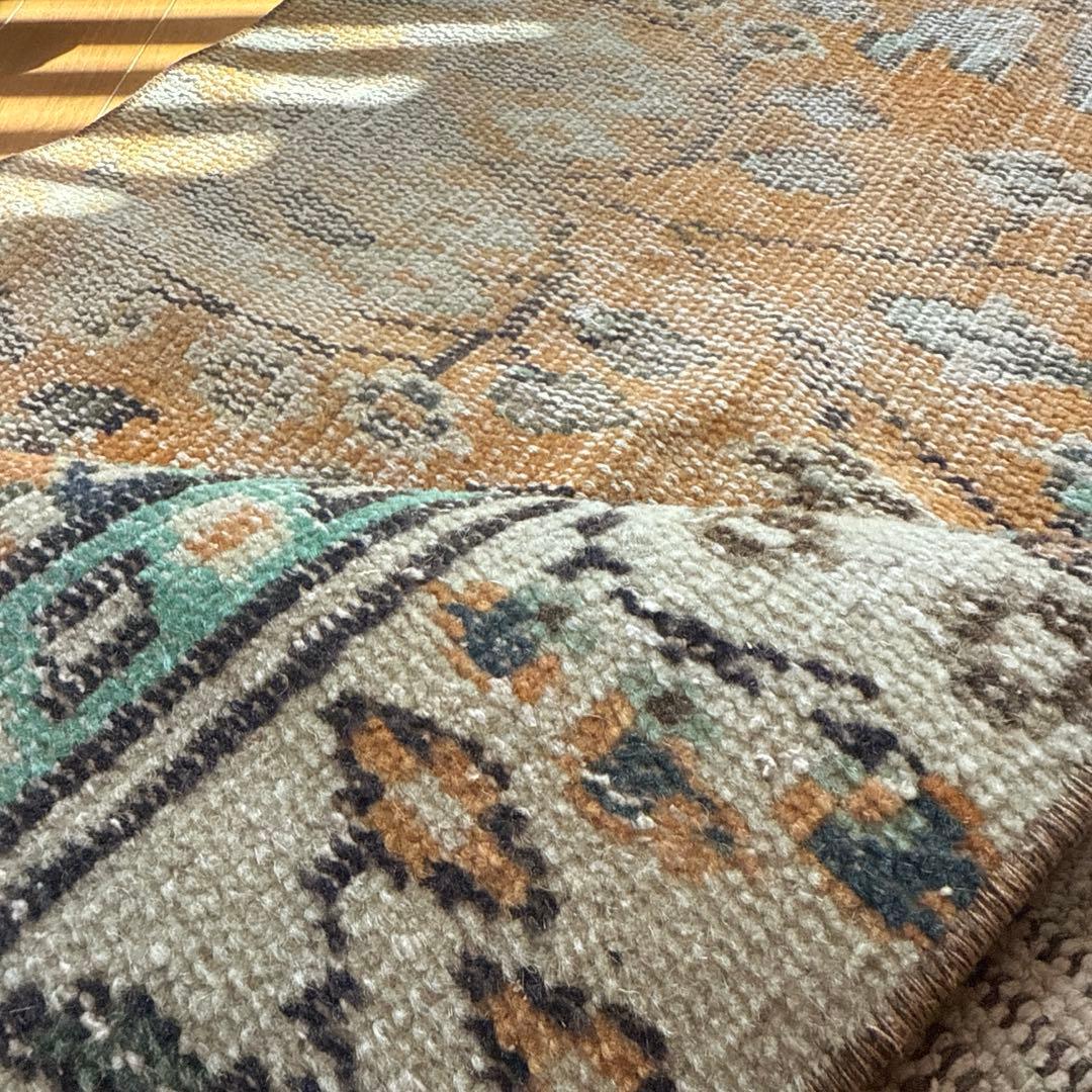 59×147オレンジボタニカル　擦れ　ランナー　トルコヴィンテージラグ