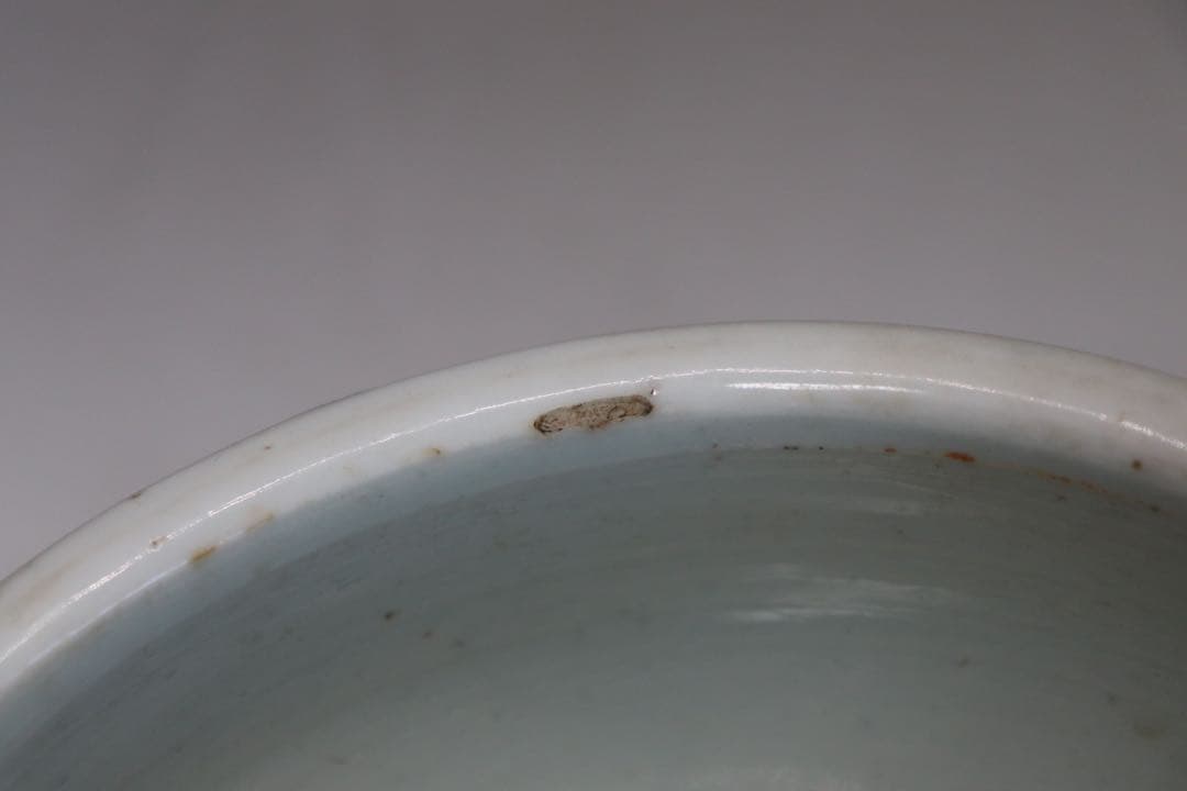 中国　清時代　青華纏枝蓮紋巻缸　木箱入　送料込み0817