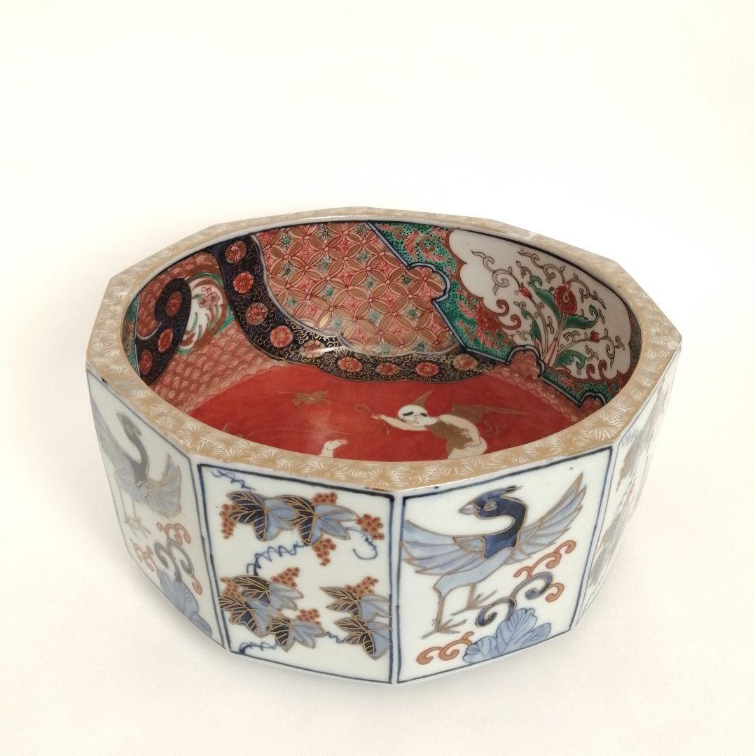 古伊万里　天使図　色絵　エンジェル　富貴長春　10角　大鉢