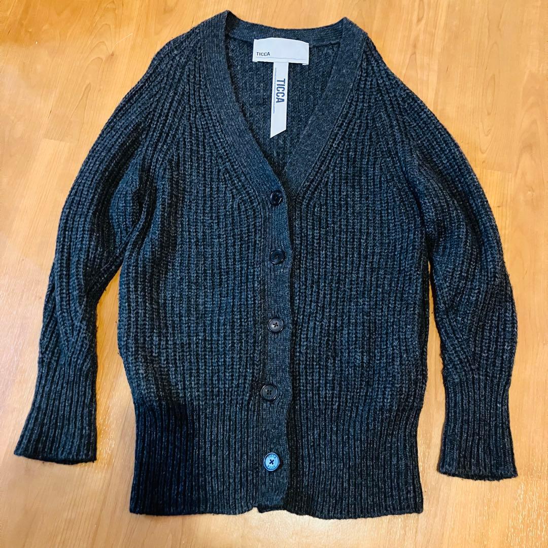 【美品】TICCA Vネックカーディガン　ロング　ダークグレー