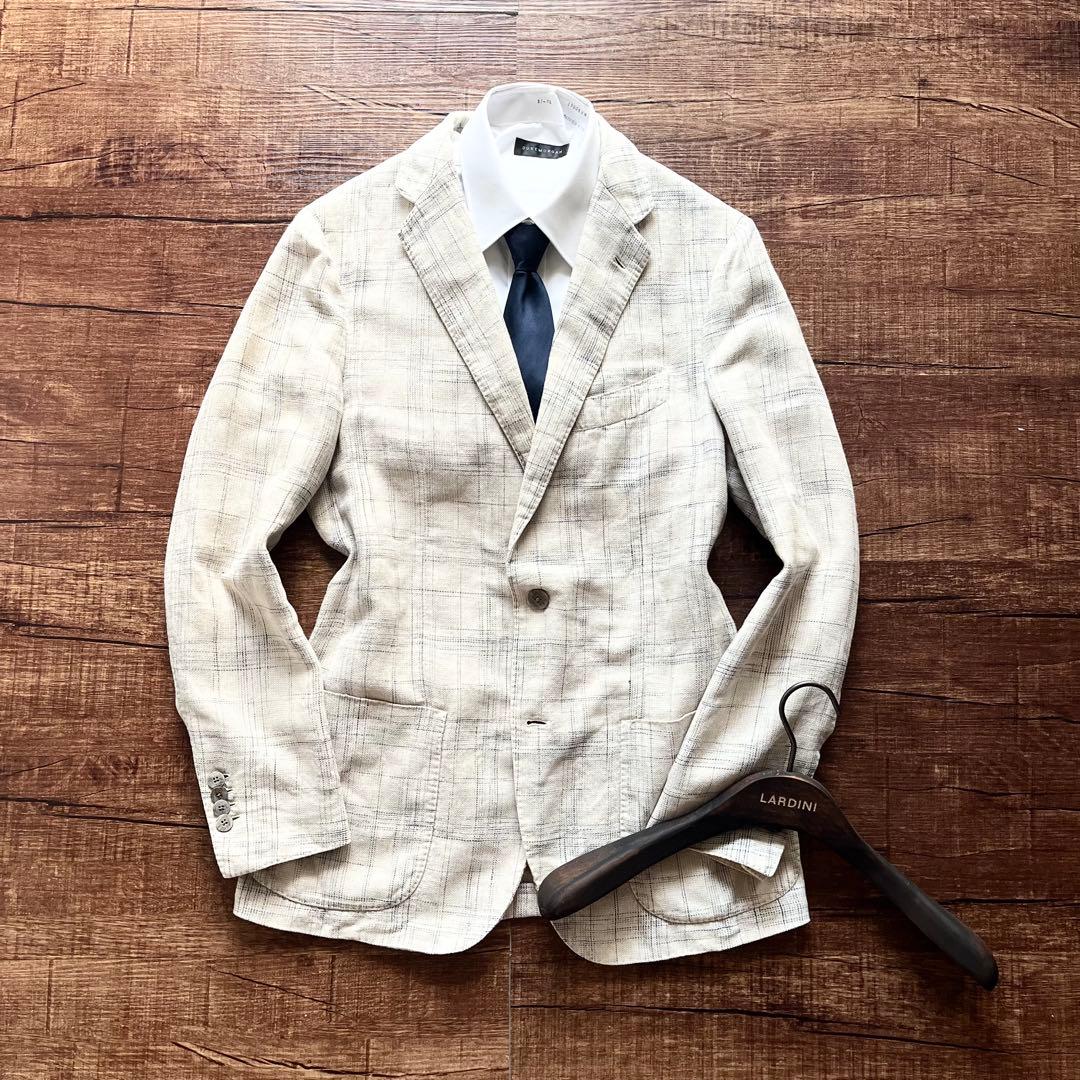 <良品>LARDINI 春夏 麻 コットン ホワイト ジャケット サイズ50