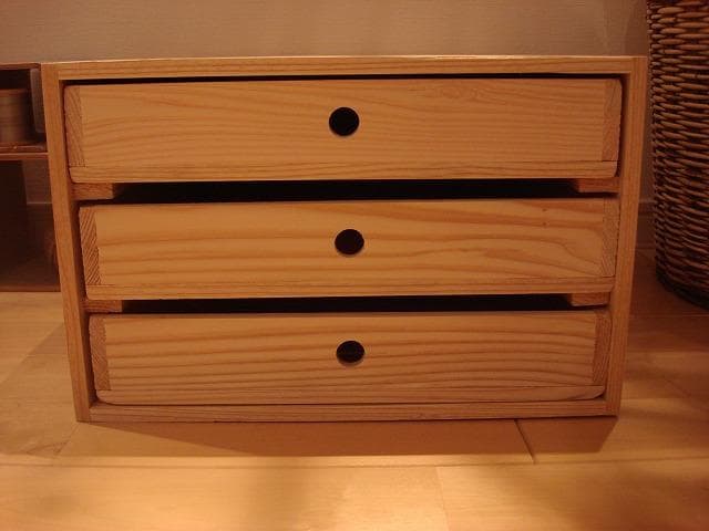 ★送料無料サイズ変更可能★A2丸穴3段引き出し②無垢材木製書類ケースオーダー可能