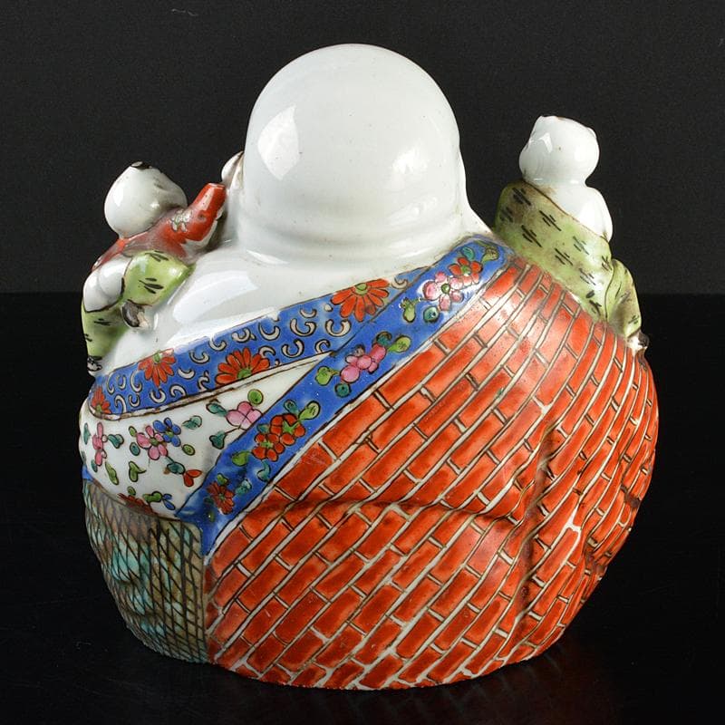 中国　景徳鎮　粉彩　布袋唐子像　置物　H　R6992