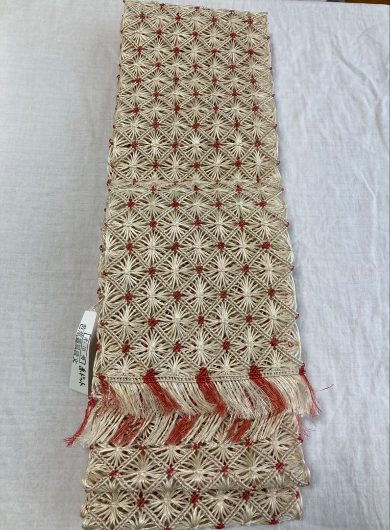 【新品未使用】誉田屋源兵衛　芭蕉半幅帯 芭蕉通風段文　赤ドット