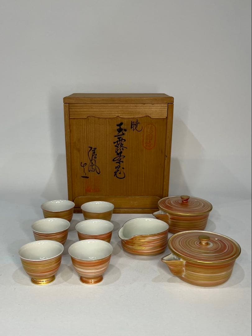 高野清鳳 暁 玉露茶器 慈光識 萬国博 赤絵金彩 朱刷毛目 煎茶器揃 煎茶道具