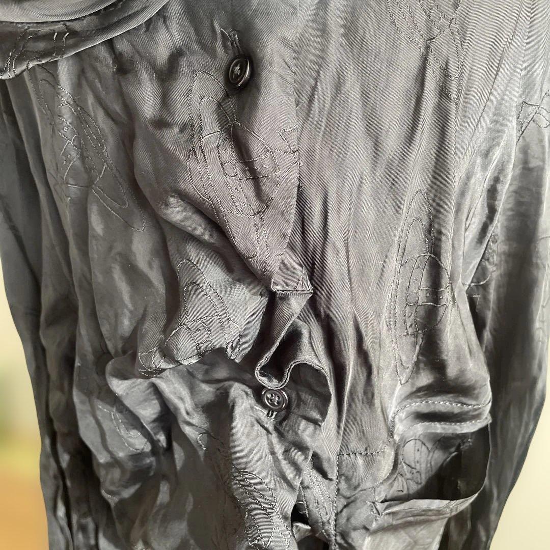 Vivienne Westwood 黒シャツ総オーブ柄アシンメトリーリボンタイ