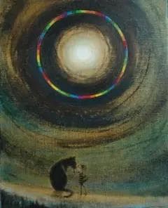 油絵 菅家令子 絵 絵画 インテリア F3-051821 祈り 犬(猫)と女の子