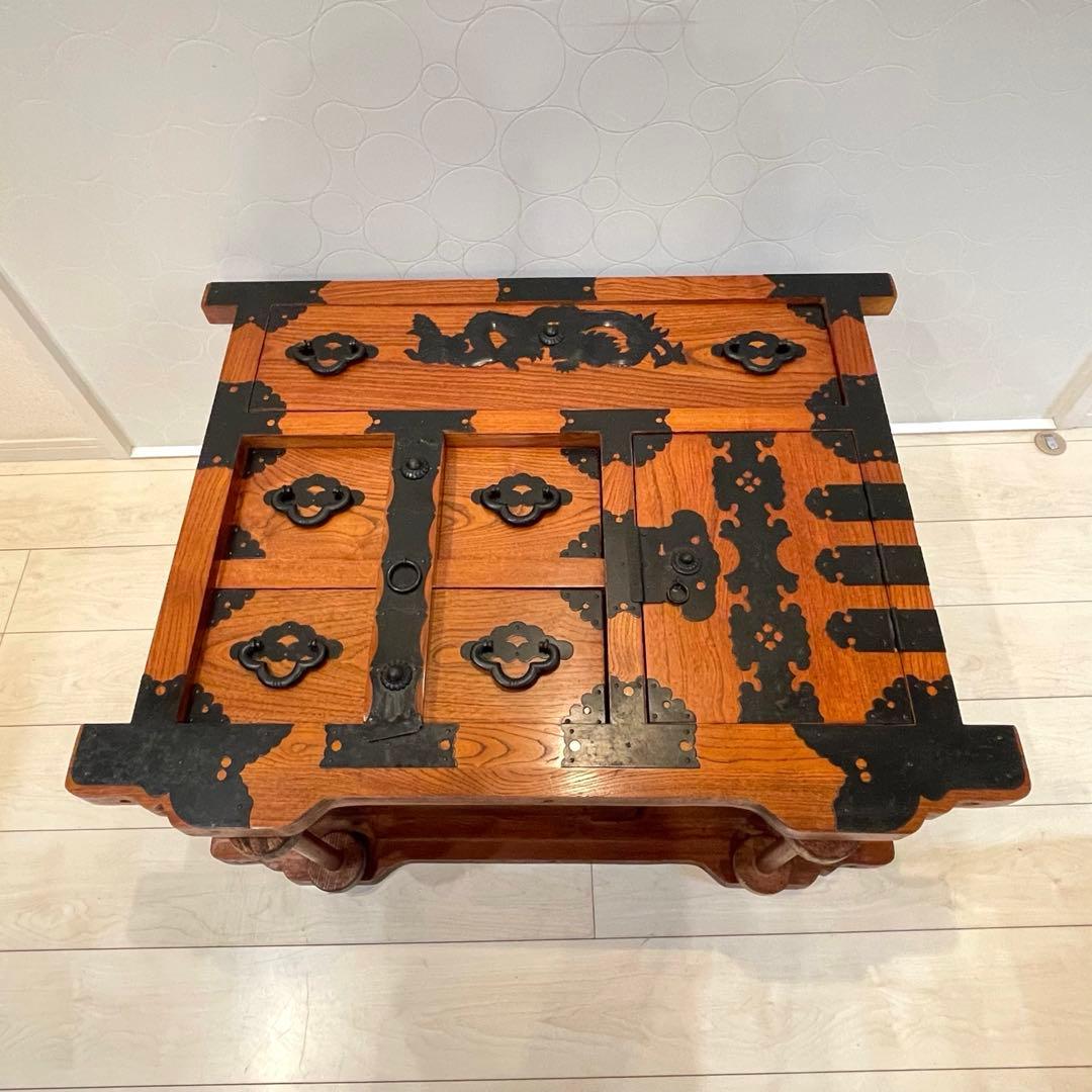 【美品】時代箪笥 車箪笥 和箪笥 龍金具 無垢材 民芸家具 レトロ アンティーク