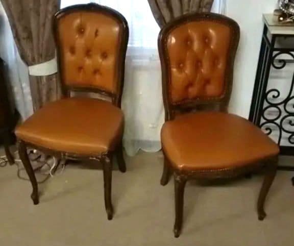 2脚セット　イタリア製　クラシック　ネコ脚　ロココ調チェア　本革張り　着座不可