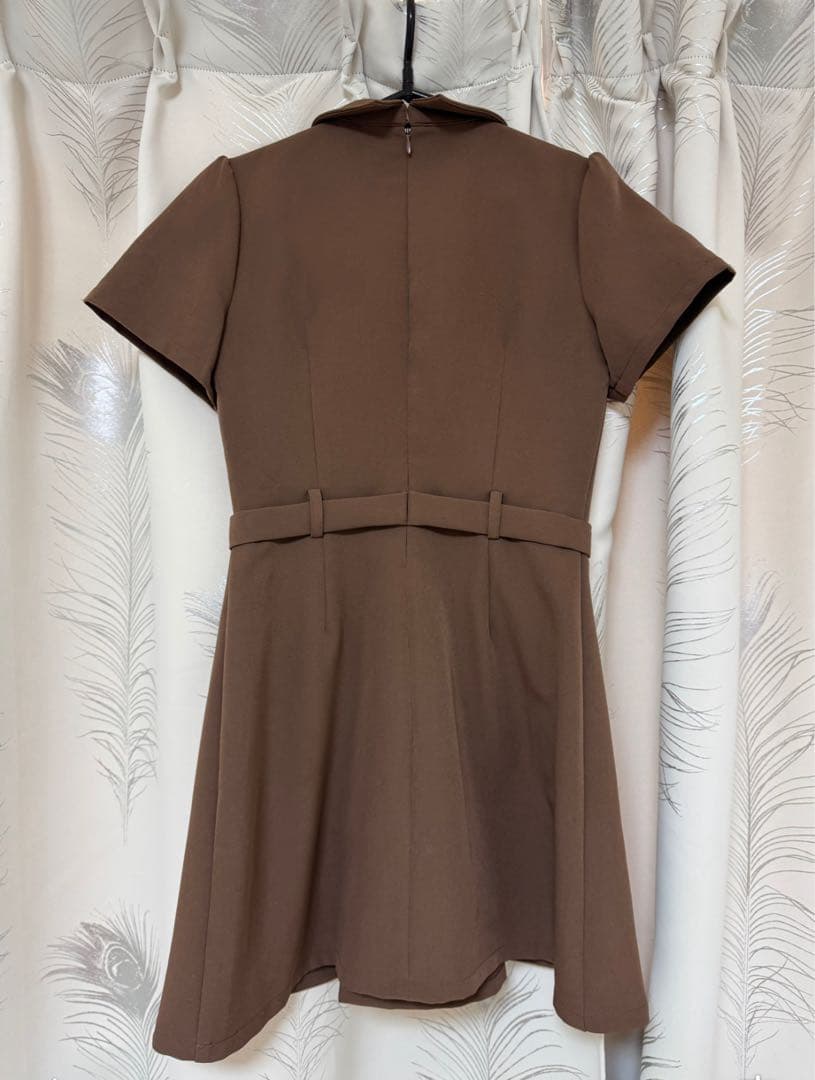 ROBE de FLEURS シャツカラーウエストベルトフレアミニキャバドレス