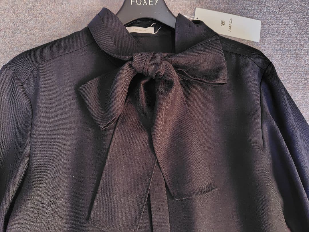 新品　AMACAアマカ　ビエラシャツワンピース38　ブラックネイビー49500円