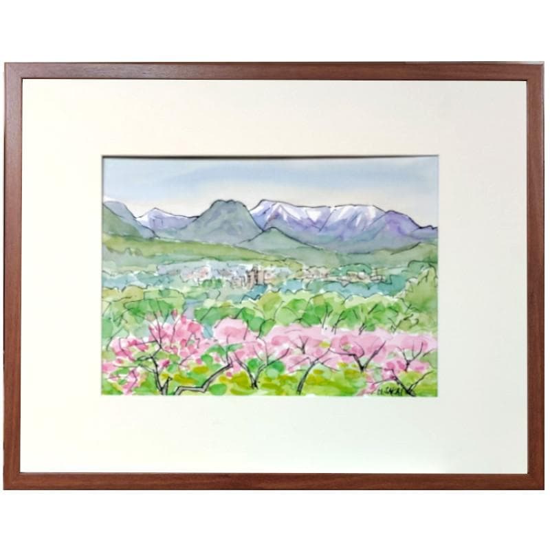 ☆ 境　肇 ☆「白川桃園より札幌岳を望む」水彩画　大衣　新品額！