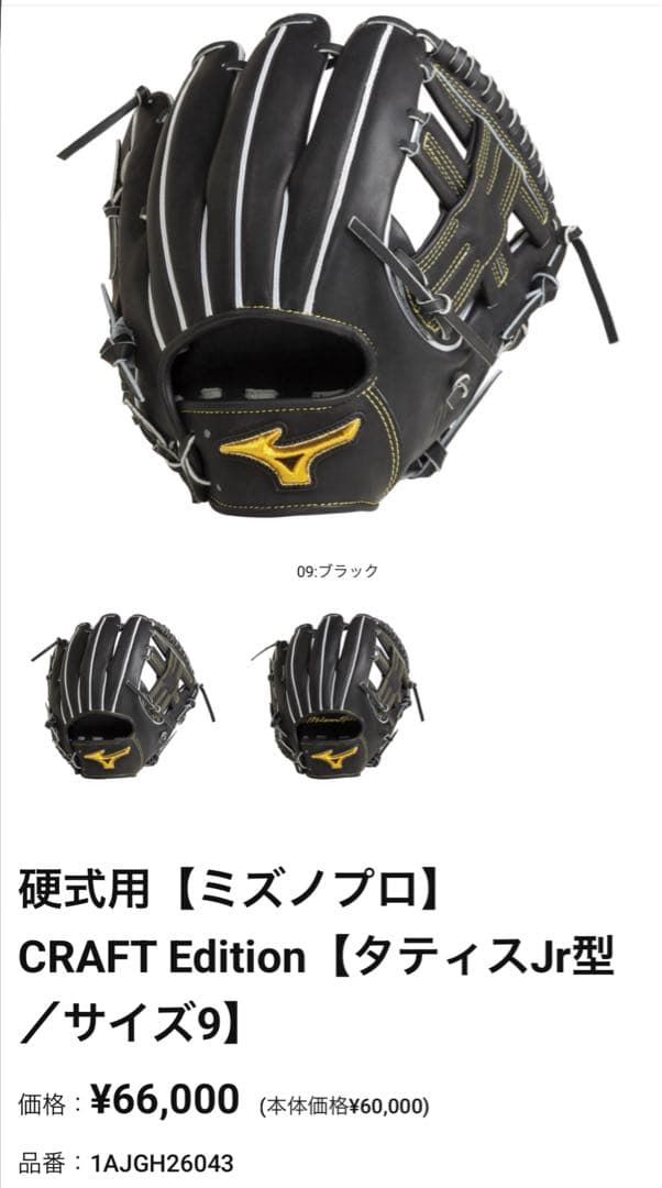 Mizuno Pro 硬式グローブ 黒/金