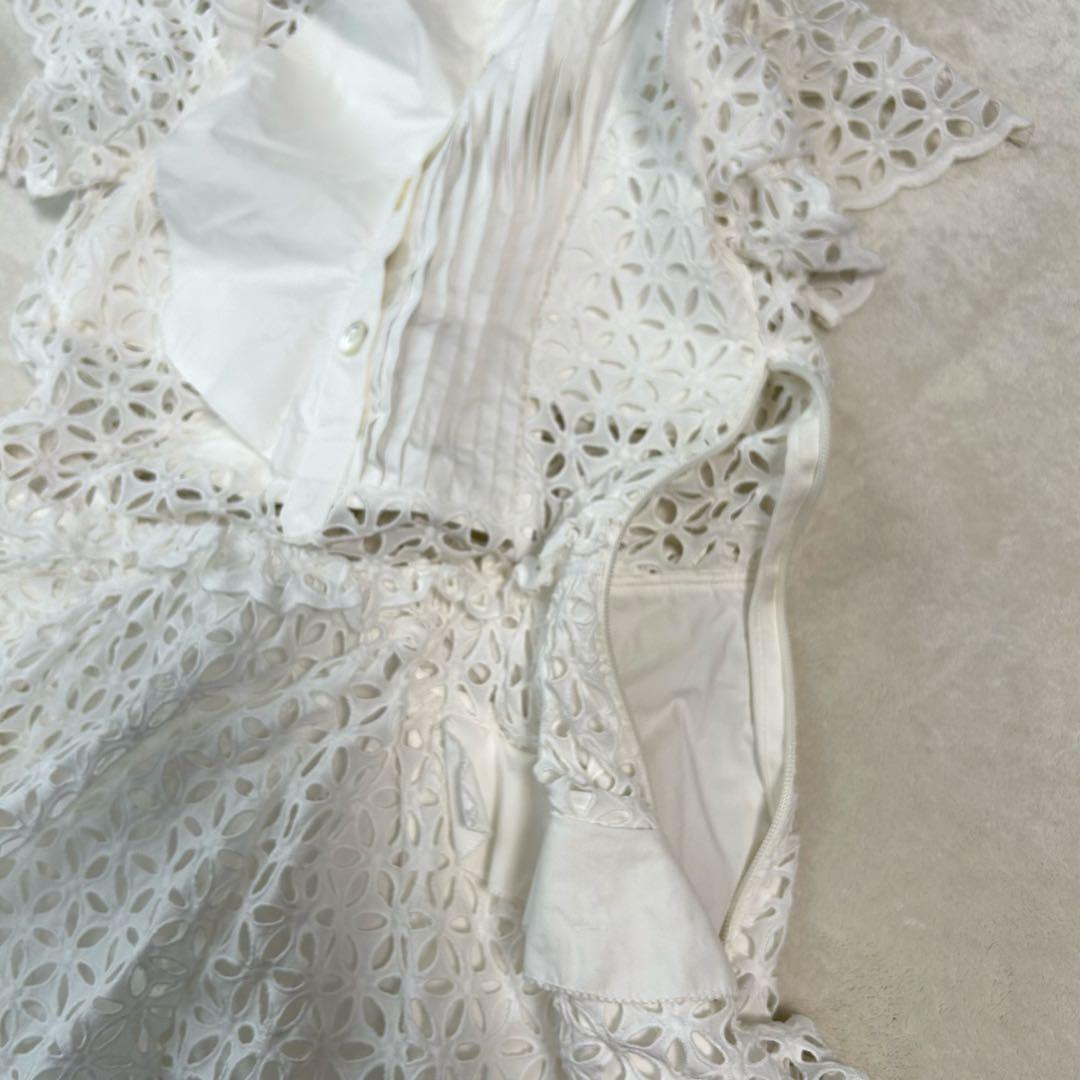 Self Portrait レースデザイン ミニワンピース 半袖 ホワイト