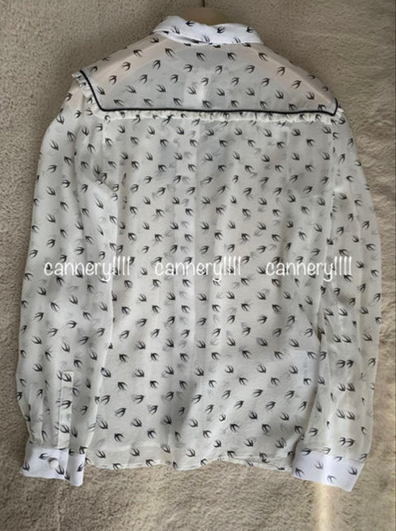 正規品 miumiu ツバメ スワロー総柄 リボンタイ 長袖シルクシャツ