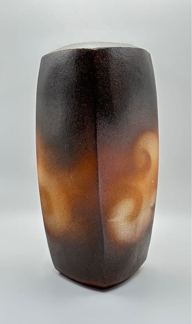 岡田裕 萩焼 炎彩四方花入 花瓶 花器 未使用