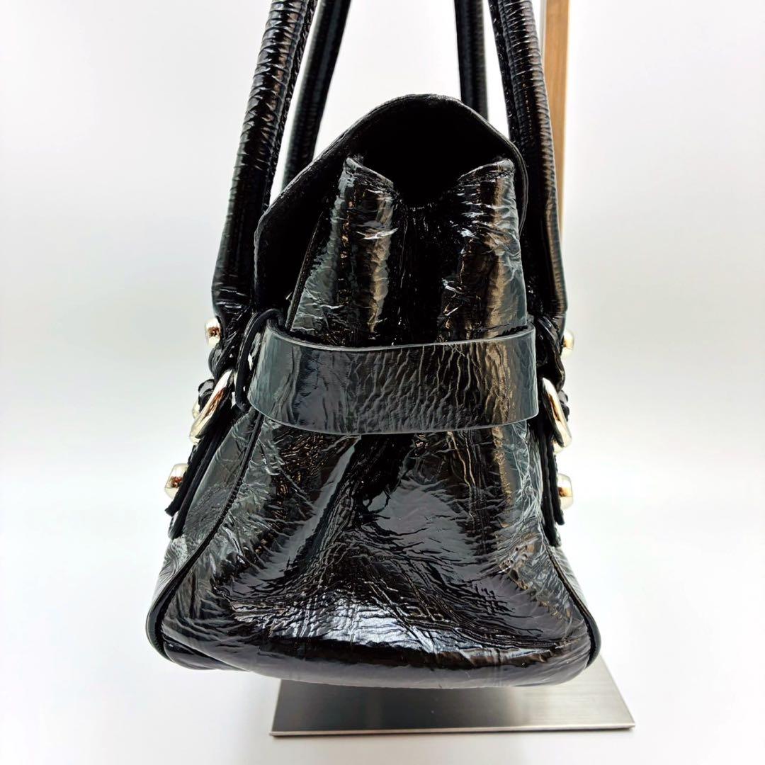 フランチェスコビアジア パテントレザー ハンドバッグ シルバー金具 黒 y2k