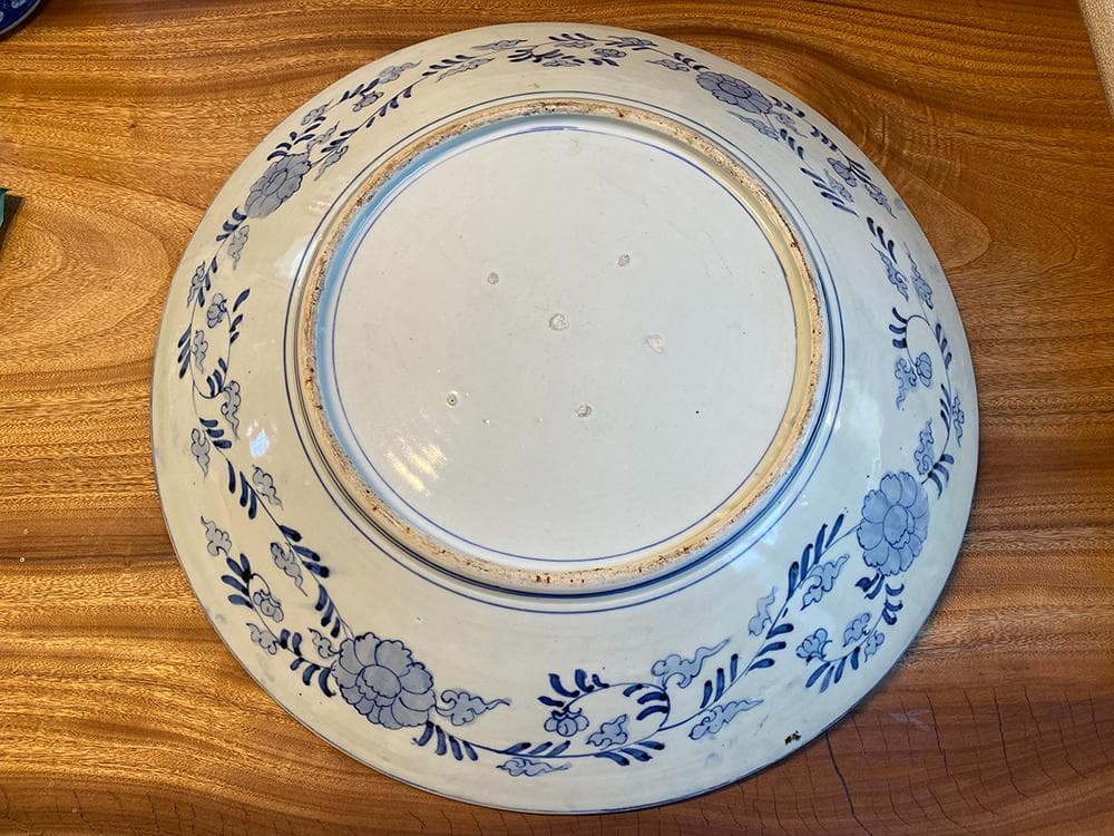 【瓷】　★ 瓷器 青花五彩龍鳳紋賞盤 ★　明治期　鳳凰 行龍 手描文様　明清磁器