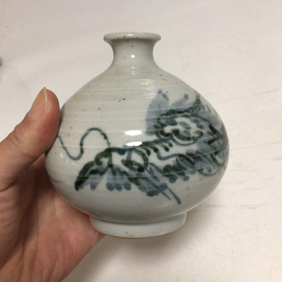 古伊万里　染付油壺（あぶらつぼ）　龍　青魚模様の陶器小瓶