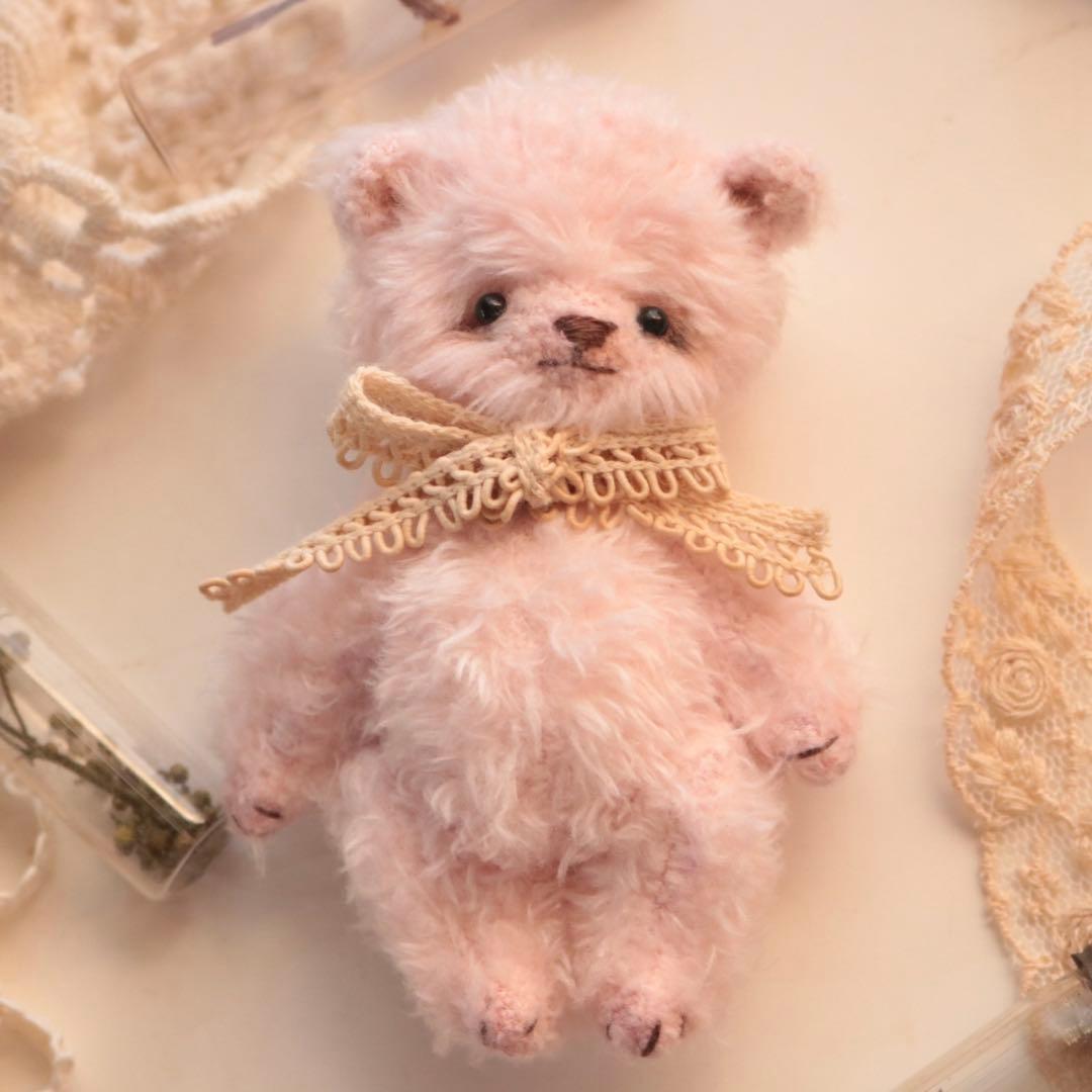テディベア　9cm ピンク　ハンドメイド　アーティストベア　オリジナルベア