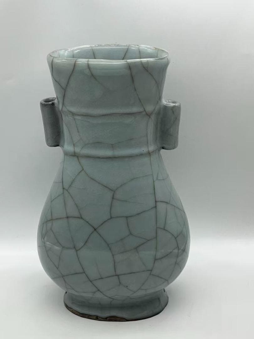 南宋時代 青磁　官汝窯貫耳瓶 汝官窯　【旧家蔵出し】希少貴重(A-92)