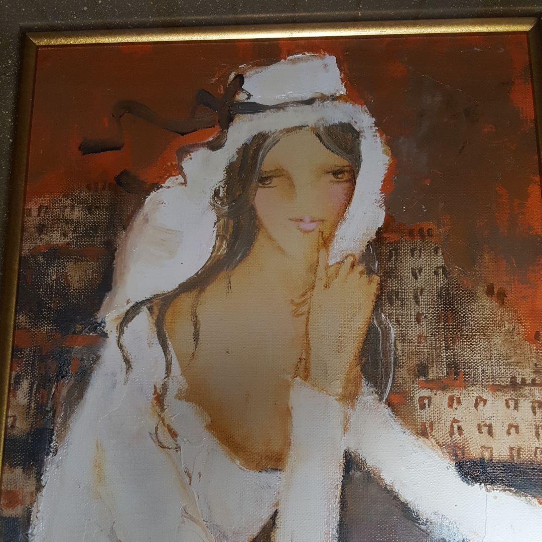 【油彩】二科展理事　松任谷國子先生　原画「リスボンの丘」独特なタッチで描く女性画