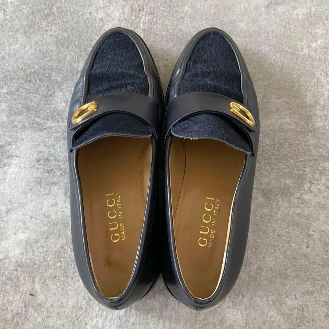 美品【値下げ】GUCCI グッチ ローファー コンビ GG ハラコレザー Gロゴ