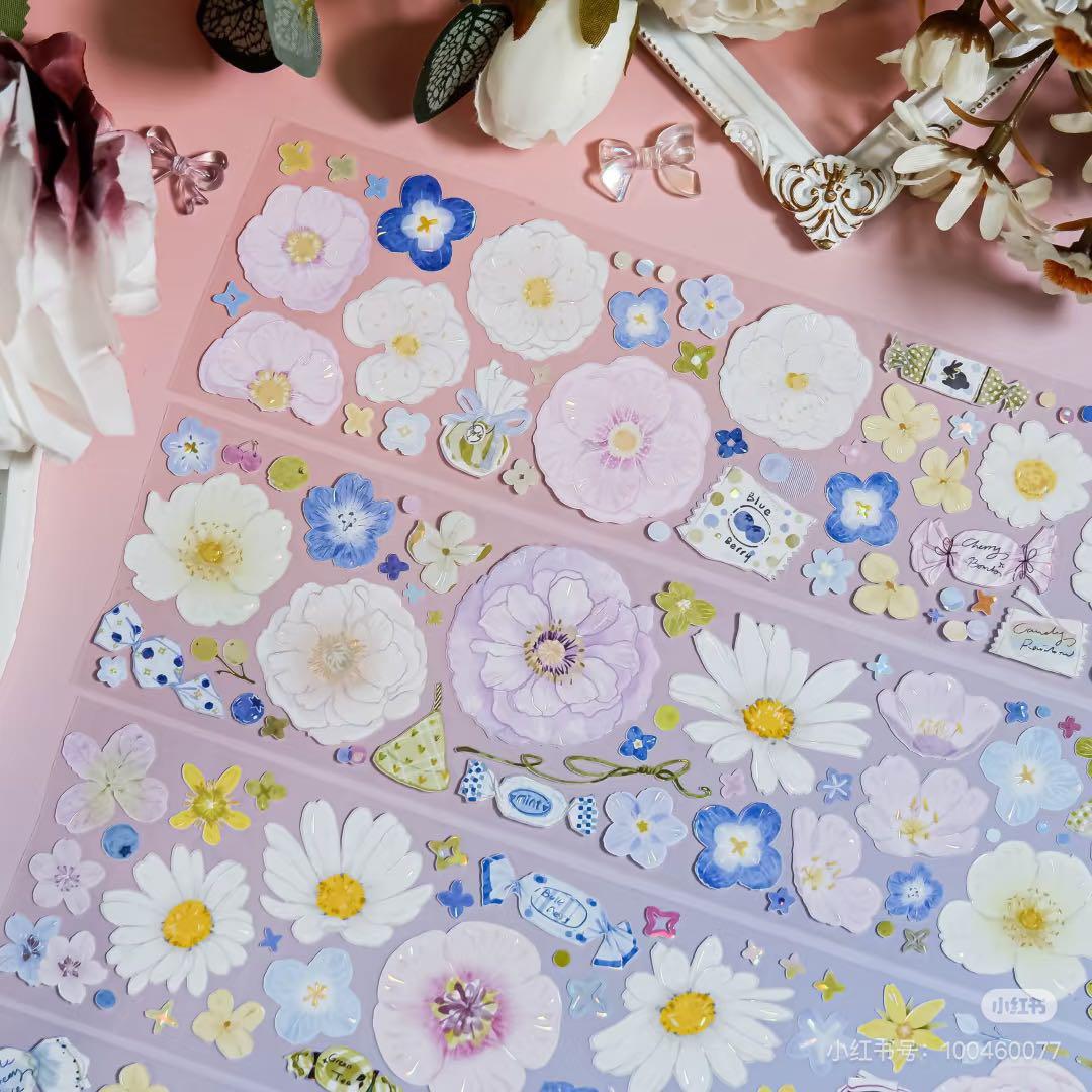 【8540】海外　マステ　3/5/巻売り　貝殻光マスキングテープ　お花