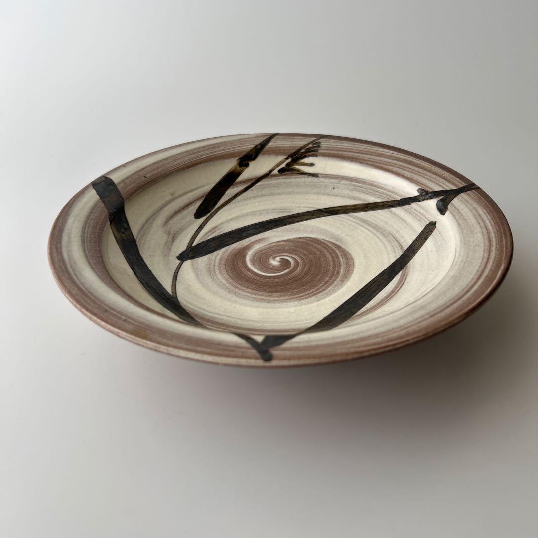 中里太郎右衛門窯　絵唐津額皿　「沢瀉、鷺」　美品