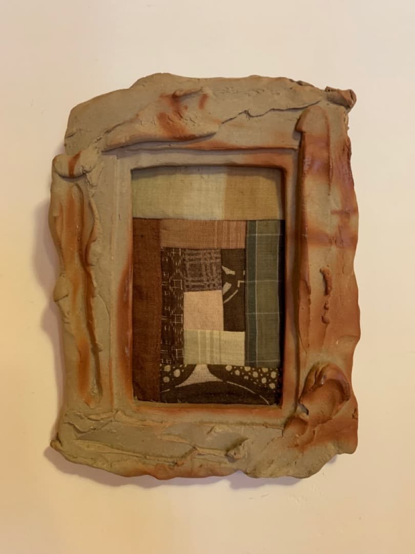 古布４　額　信楽焼　陶製　アート　美術品