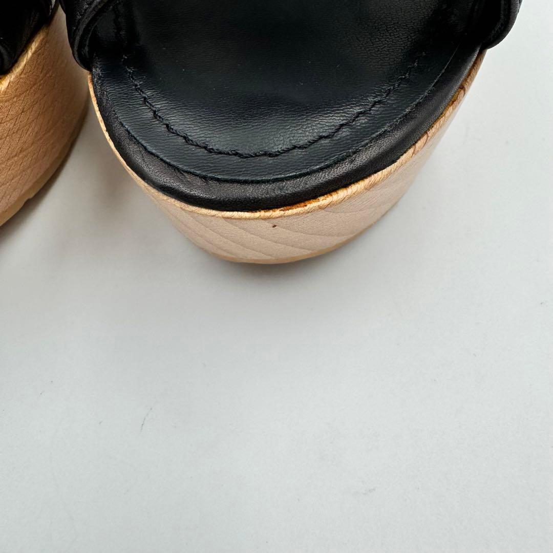 CHANEL サンダル　ココマーク　ブラック　レザー　ウッド　サイズ34 1/2