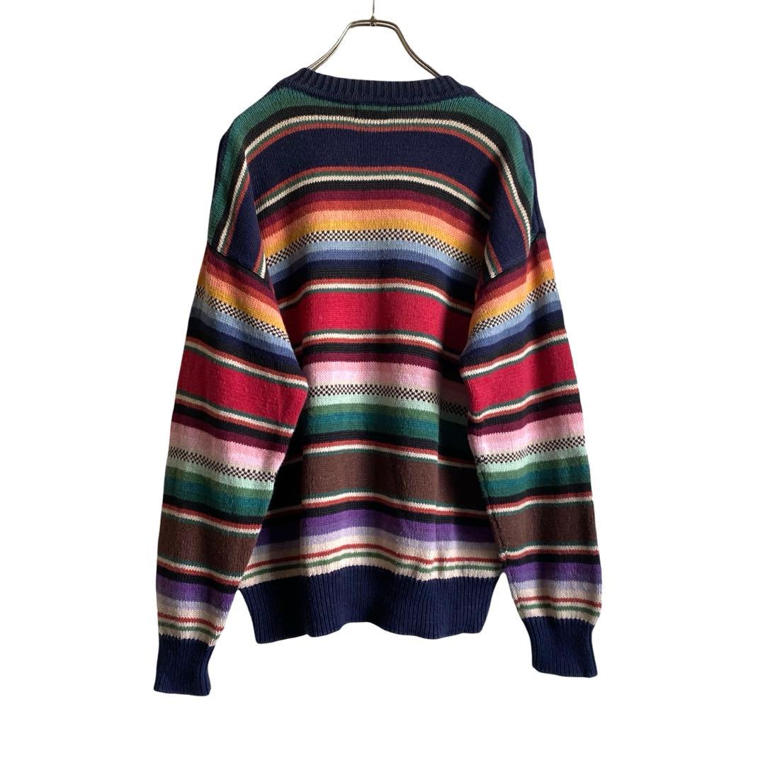 90s structure マルチボーダー ラミーコットンニットセーター 好配色