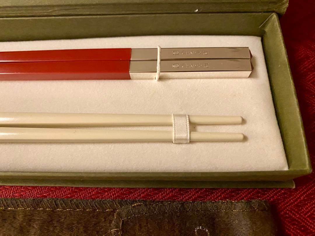 【☆極美品☆人気のお箸】クリストフル ユニ 紅白ペアお箸セット