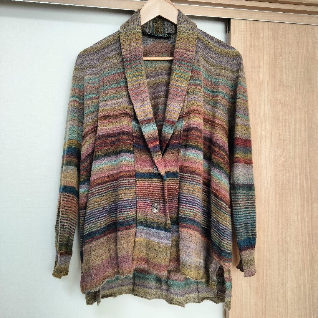 試着のみ美品✨ M.&KYOKO マルチボーダー カーディガン モヘヤ フリー