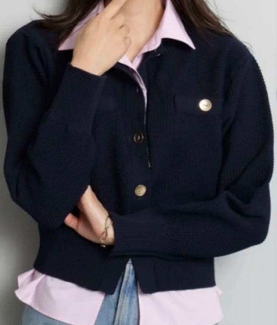 新品 ジャスグリッティー JUSGLITTY 衿付きカノコカーデガン Mネイビー