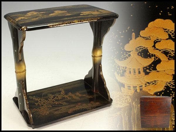 古美術 草花流水 山水蒔絵 香炉台(K-A901)