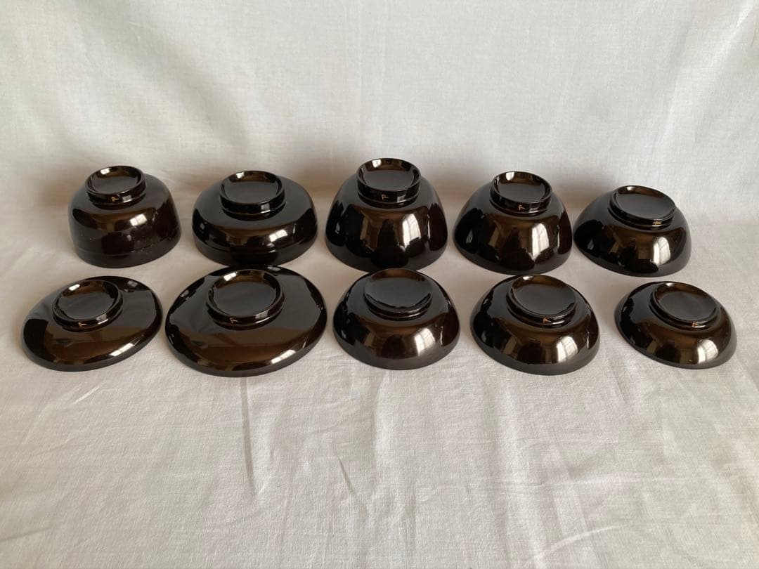 最終 蔵出し 輪島塗 輪島内朱椀 一文字椀5種2セット=10客 明治14年 国産