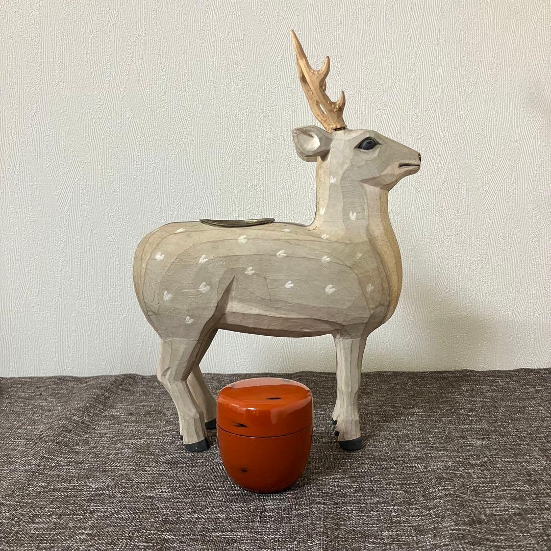 奈良一刀彫　鹿　木彫り人形　奈良蔵出　骨董　アンティーク　春日曼荼羅　おん祭り