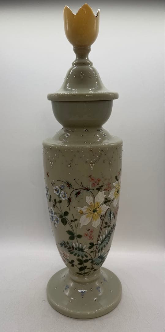 フランス　エナメル彩　花卉紋ガラス瓶　高さ50cm アンティーク送料込み0121