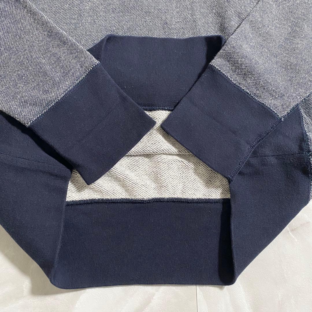 A18478 美品 ループウィラー 前V 吊り編みインレイクルーネック 紺系L