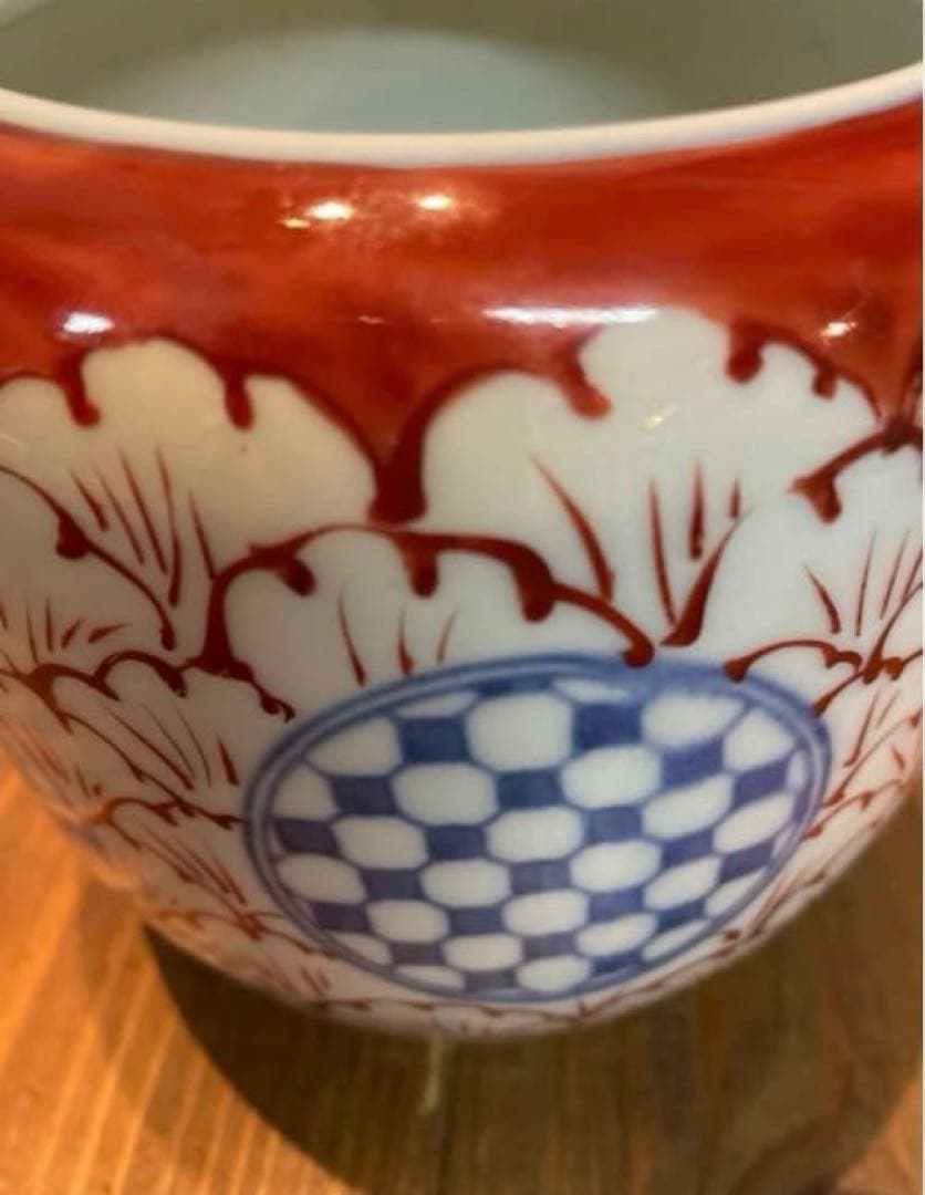 美品　伊万里　色絵　草花丸文　冨貴長春　鉢　火鉢　染付　小　年代物　焼物