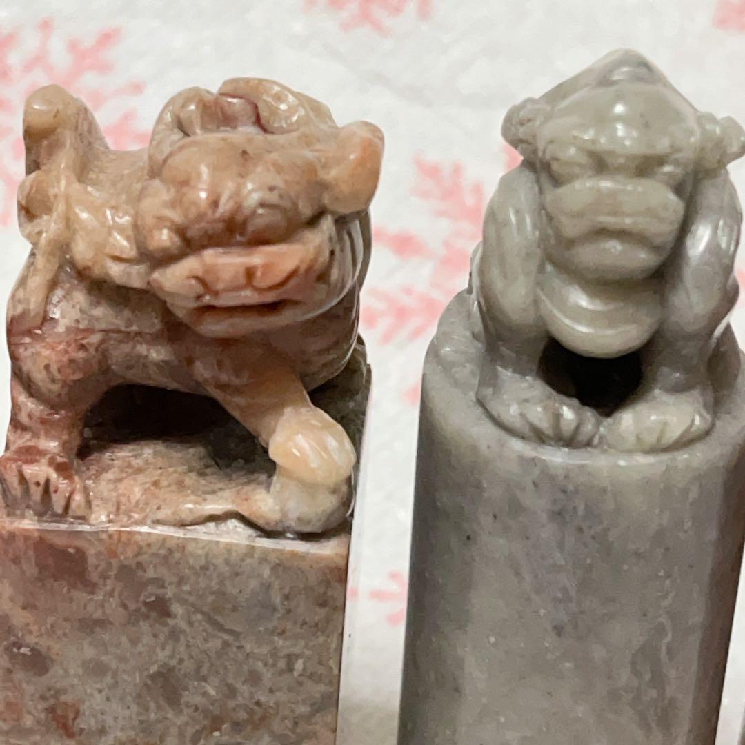 寿山石　印鑑　田黄石　獅子彫刻　置物　印材　印章　中国掛軸　篆刻