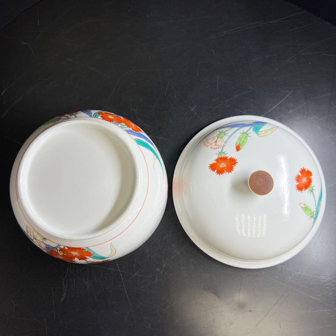 十四代　酒井田柿右衛門　濁手撫子文蓋物　共箱　東Y7-1125☆2Fチヒト